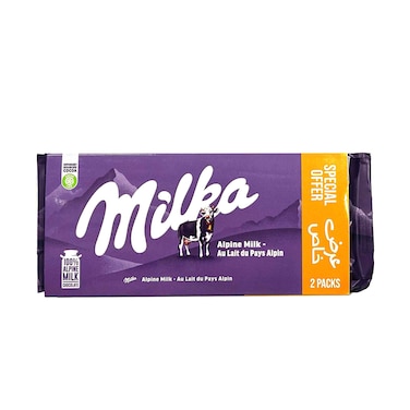 Milka 100% Alpine Milk Chocolate 98gx2 Pieces