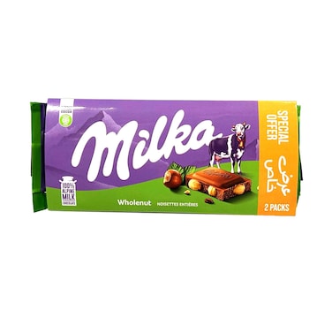 Milka 100% Alpine Milk Chocolate With Wholenut 85gx2 Pieces