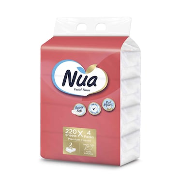 Nua Premium Facial Tissue 220 Sheets 2Ply 4 Pieces