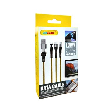 Andowl Two To Three Fast Charging Data Cable Q-SJO3 100 Watts 1.2 Meters