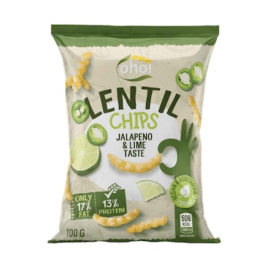 Oho Jalapeno and lime lentil chips 100g