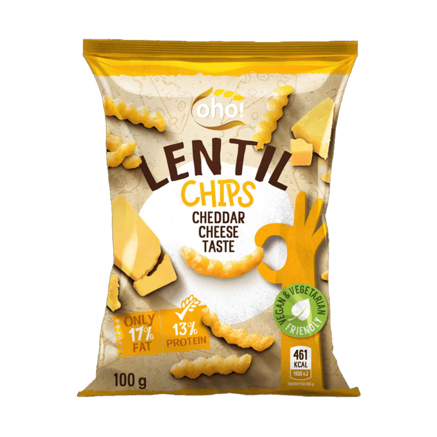 Oho Cheddar cheese lentil chips Protein Snack 100g