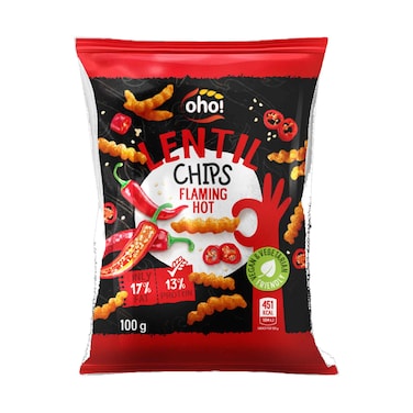 Oho Flaming hot lentil chips 100g