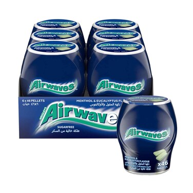 علكة ريجلي إيرويفز بنكهة المنثول والأوكالبتوس خالية من السكر، 64 غرام × 6 قطع