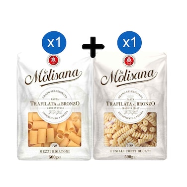 La Molisana N32 Mezi Rigatoni Pasta 500g + La Molisana N108 Fusilli Corti Bucati Pasta 500g