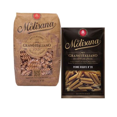 La Molisana N20 Integrale Pene Rigate Pasta 500g + La Molisana N28 Fusilli Intgrale Pasta 500g