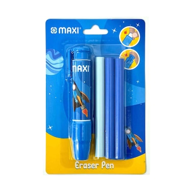 ممحاة ماكسي قابلة للسحب، على شكل قلم رصاص + 3 عبوات إعادة تعبئة، أزرق