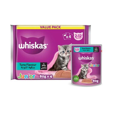 Whiskas Junior Wet Food For Kitten 2-12 Months Tuna Flavour In Jelly 80gx4 Pieces