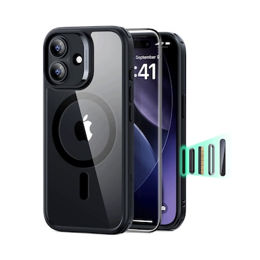 غطاء ESR لهاتف iPhone 17 كلاسيك هجين مع ميزة MagSafe باللون الأسود الشفاف وزجاج مقوى