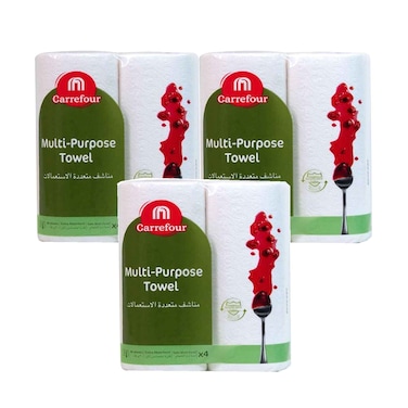Maf Carrefour Multi-Purpose Towel 3 Ply 4 Rolls x 3 Pieces
