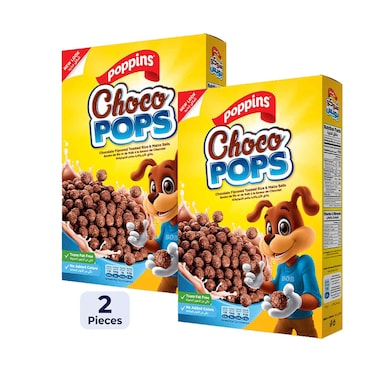 Poppins Choco Pops Chocolate Flavored Toasted Rice &amp; Maize Balls Cereals 500g x2 Pieces
