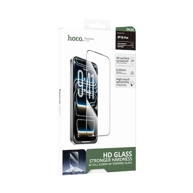 زجاج مقوى Hoco DG35 بصلابة فائقة وتغطية كاملة ثلاثية الأبعاد HD لهاتف IP18 Pro