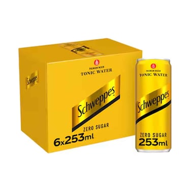 Schweppes Zero Sugar Tonic Water Mixer Drink Can 253mlx6 Pieces