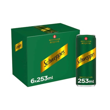 مشروب شويبز موهيتو الغازي – علبة 253 مل × 6 قطع