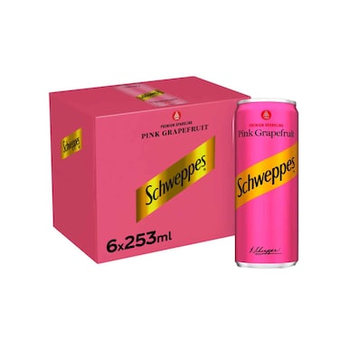 مشروب شويبز بينك جريب فروت الغازي – علبة 253 مل × 6 قطع