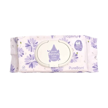 Pure Born Pure Moisture Wipes With Organic Calendula Lotion 60's