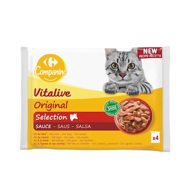 Carrefour Companino Vitalive Adult Cat Food In Gravy With Lamb, Beef and Carrot  100gx4
