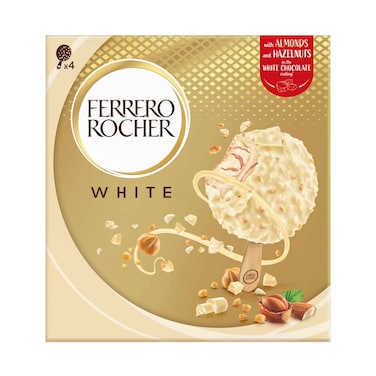 مثلجات فيريرو روشيه البيضاء مع اللوز والبندق على شكل عصا 70 مل × 4 قطع