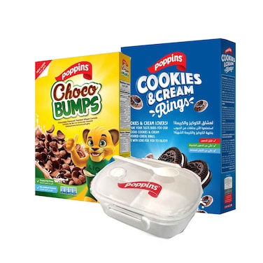 Poppins Choco Bumps 350g + Cookies &amp; Crems Rings 350g + Lunch Box