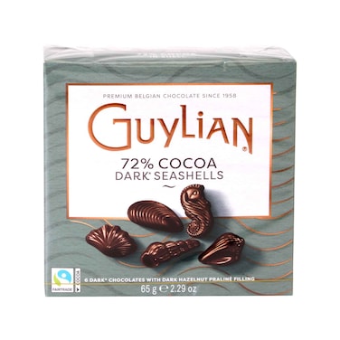 Guylian 72% Cocoa Dark Seashells, Dark Chocolate With Hazelnut Praline Filling 65g