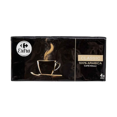 قهوة كارفور إكسترا كلاسيك المطحونة ١٠٠٪ أرابيكا، ٢٥٠ غرام × ٤ قطع