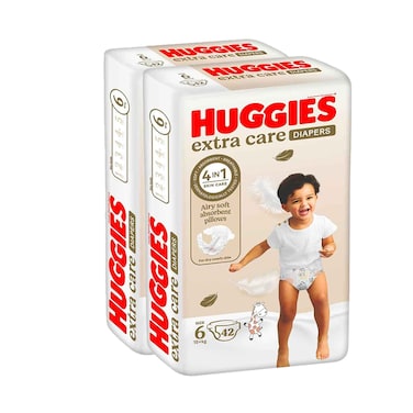 Huggies Diapers Extra Care Jumbo Pack Size 6, 15+Kg 42 Pieces, 2 Pack