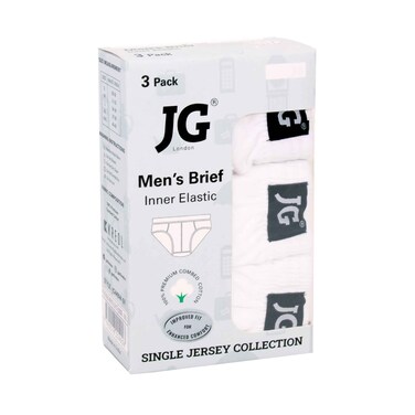 John Gladstone Men's Brief Inner Elastic Plain White 3 Pack, Size Xxlarge (No Refund/Exchange for hygienic item)