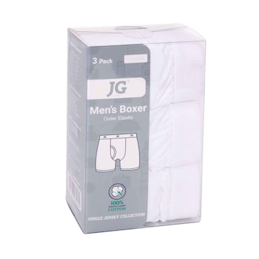جون جلادستون - بوكسر رجالي خارجي مطاطي سادة أبيض - عبوة من 3 قطع، مقاس كبير جدًا (لا يوجد استرداد أو استبدال للمنتجات الصحية)