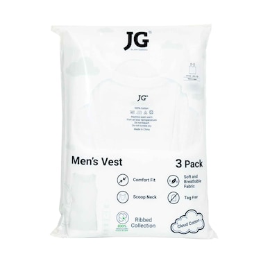 John Gladstone Men's Vest Plain White 3 Pack, Size Large (No Refund/Exchange for hygienic item)