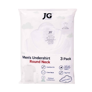 قميص داخلي رجالي من جون جلادستون برقبة على شكل حرف R، أبيض سادة، عبوة من 3 قطع، مقاس كبير جدًا (لا يمكن استرداد المبلغ أو استبدال المنتج الصحي)