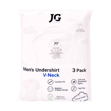 قميص داخلي رجالي من جون جلادستون برقبة على شكل حرف V، أبيض سادة، عبوة من 3 قطع، مقاس متوسط (لا استرداد أو استبدال للمنتجات الصحية)