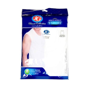 John Gladstone Men's Muscle T-shirt Round Neck, Plain White 1Piece, Size Medium (No Refund/Exchange for hygienic item)