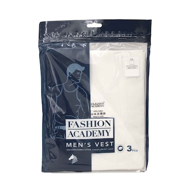 طقم صدريات رجالية من أكاديمية الأزياء، 3 قطع، لون أبيض سادة، مقاس XXL