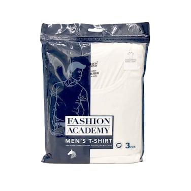 تيشيرت رجالي من أكاديمية الأزياء، 3 قطع، أبيض سادة، مقاس كبير