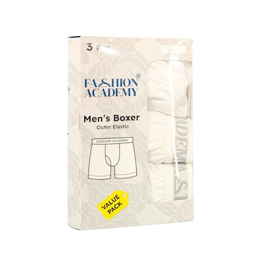 Fashion Academy Men's Boxer Plain White Outer Elastic 3 Pieces Xl (No Refund/Exchange for Hygienic Item)