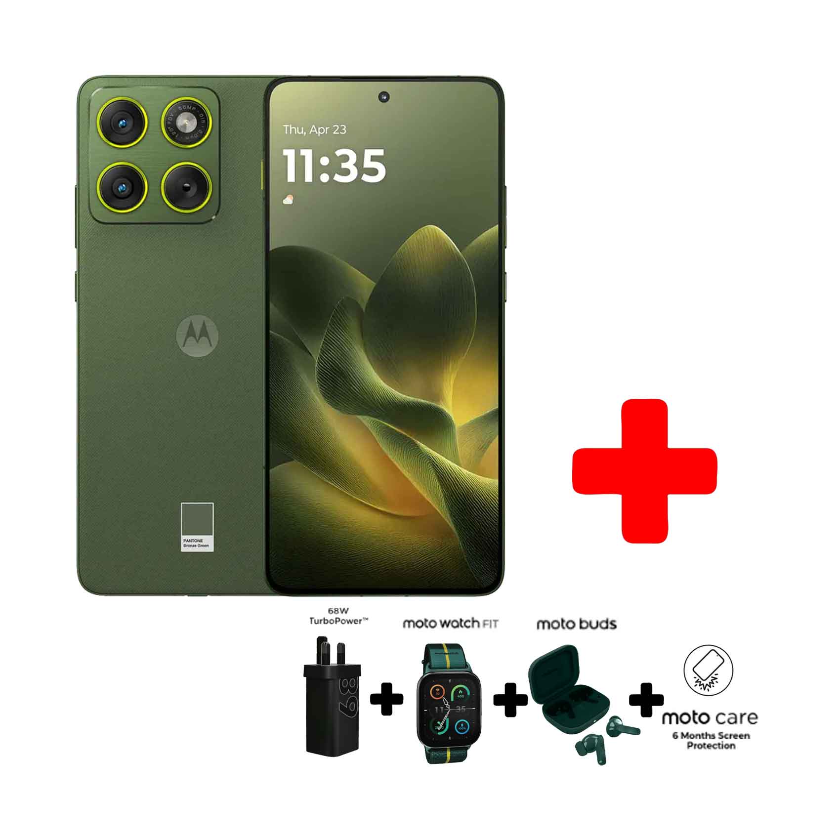 Motorola Smartphone Moto Edge 70 5G 12GB RAM 512GB Storage Pantone: Bronze Green + Moto Charger 68W + Moto Watch Fit + Moto Buds + 6 Months Moto Care