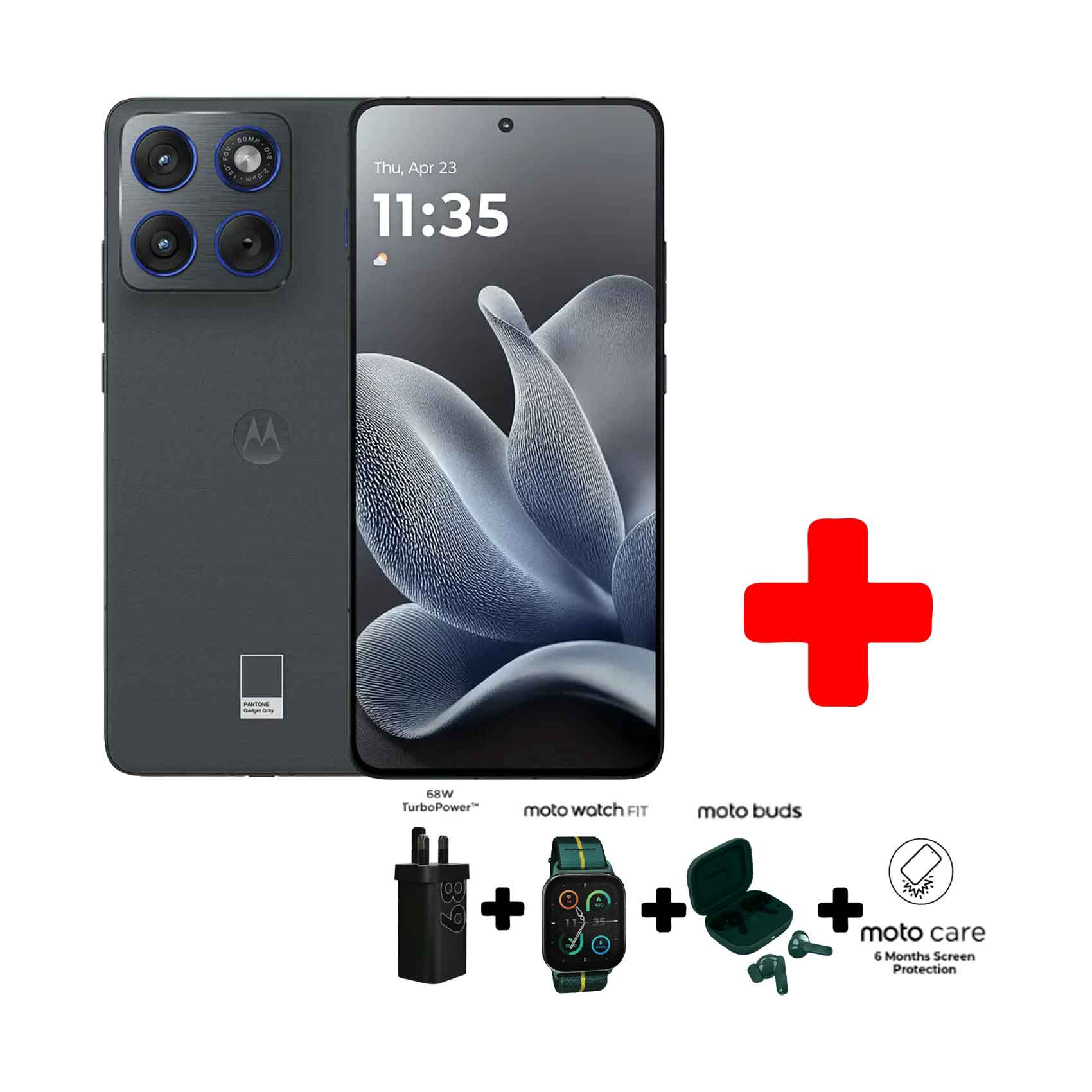Motorola Smartphone Moto Edge 70 5G 12GB RAM 512GB Storage Pantone: Gadget Gray + Moto Charger 68W + Moto Watch Fit + Moto Buds + 6 Months Moto Care