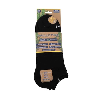 Proactive Bamboo Viscose Men's No Show Socks HM-PA-8502, Free Size 3 Pairs Plain Black (No Refund/Exchange for Hygienic Item)
