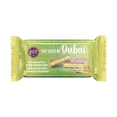 شوكولاتة إيليت دبي بالحليب محشوة بكريمة الفستق والقطايف 90 غرام