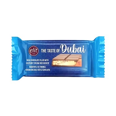 شوكولاتة إيليت دبي بالحليب محشوة بكريمة البندق والقطايف 90 غرام