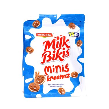 Britannia Milk Bikis Minis Kreemz, Milk Flavoured Smiley Sandwich Biscuits 200g