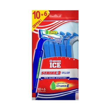 ماكينة حلاقة كلاسيكو آيس سترايك ثنائية الشفرات للاستخدام مرة واحدة بمقبض طويل، 10+6 قطع