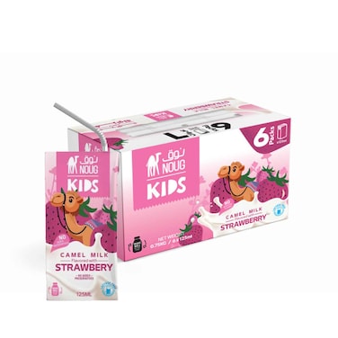 حليب الإبل طويل الأمد للأطفال من نوغ بنكهة الفراولة، 125 مل × 6 قطع