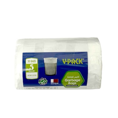 V-Pack Garbage Bag White 46cmx52cm, 5 Gallon 30 Bags
