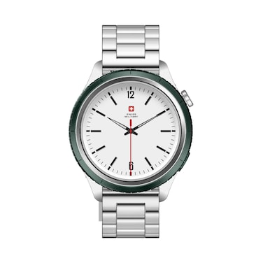 ساعة ذكية سويس ميلتري DOM 8 بحلقة خضراء وحزام ستيل