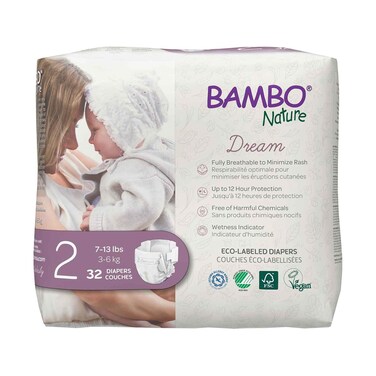Bambo Nature Premium Eco-Friendly Baby Diapers Size 2, 3-6 kg, 32 Pieces