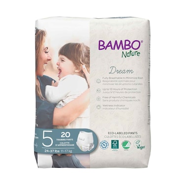 سراويل تدريب بامبو ناتشر بريميوم، مقاس 5، وزن 11-17 كجم، 20 قطعة