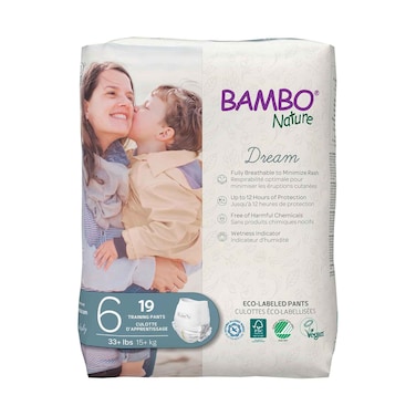 سراويل تدريب للأطفال من بامبو ناتشر، حاصلة على علامة الجودة البيئية، مقاس 6، وزن 15 كجم فأكثر، 19 قطعة