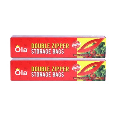 أكياس تخزين أولا بسحاب مزدوج، حجم كبير 27 × 28 سم، 15 كيس × 2 قطعة