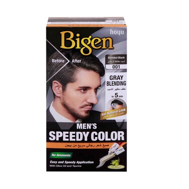 Bigen Men's Speedy Hair Color Kit Blended Black-001, 1 Pack